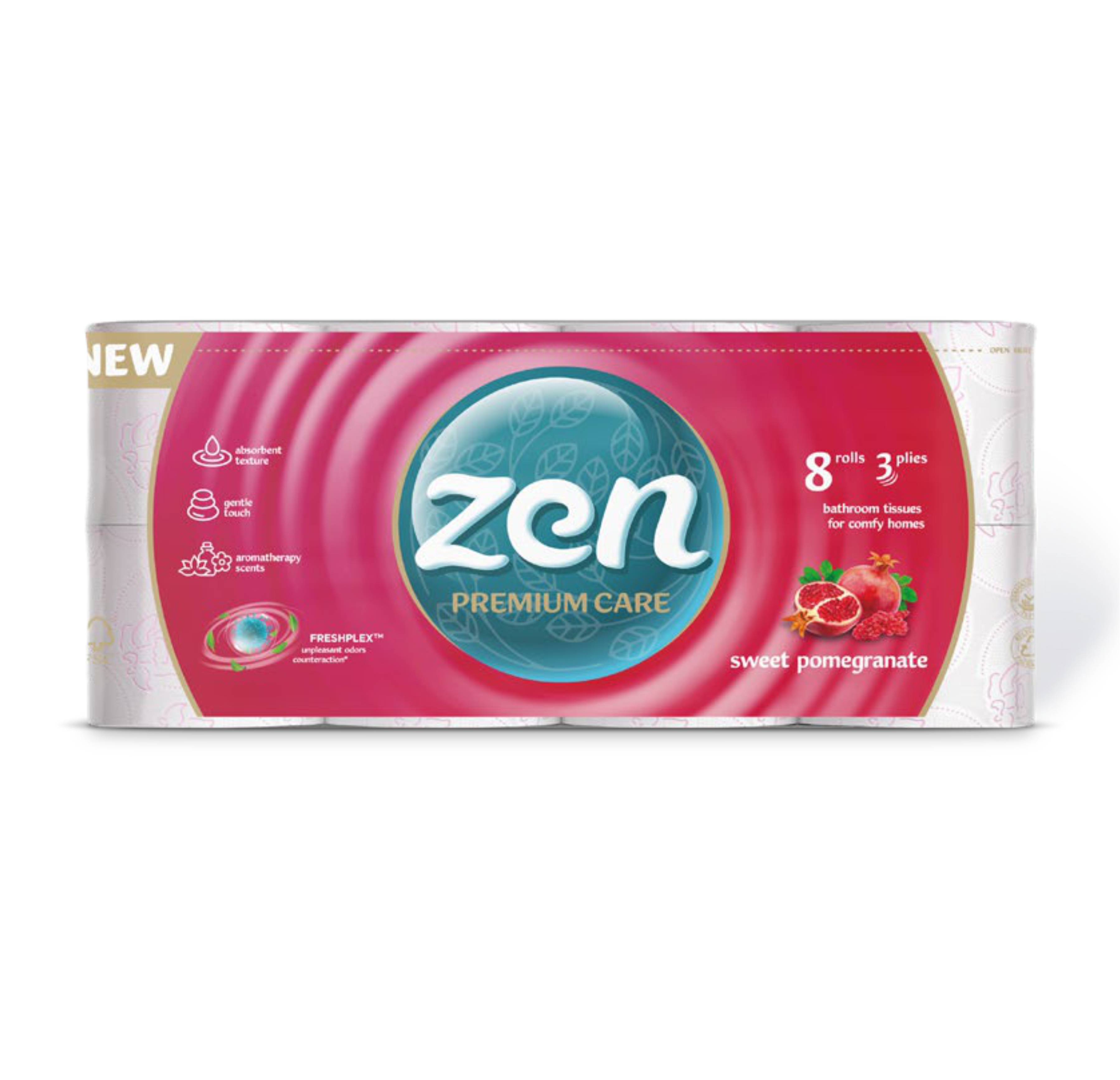 Hârtie igienică Premium Care Sweet Pomegranate Zen, 3 straturi, 8 role