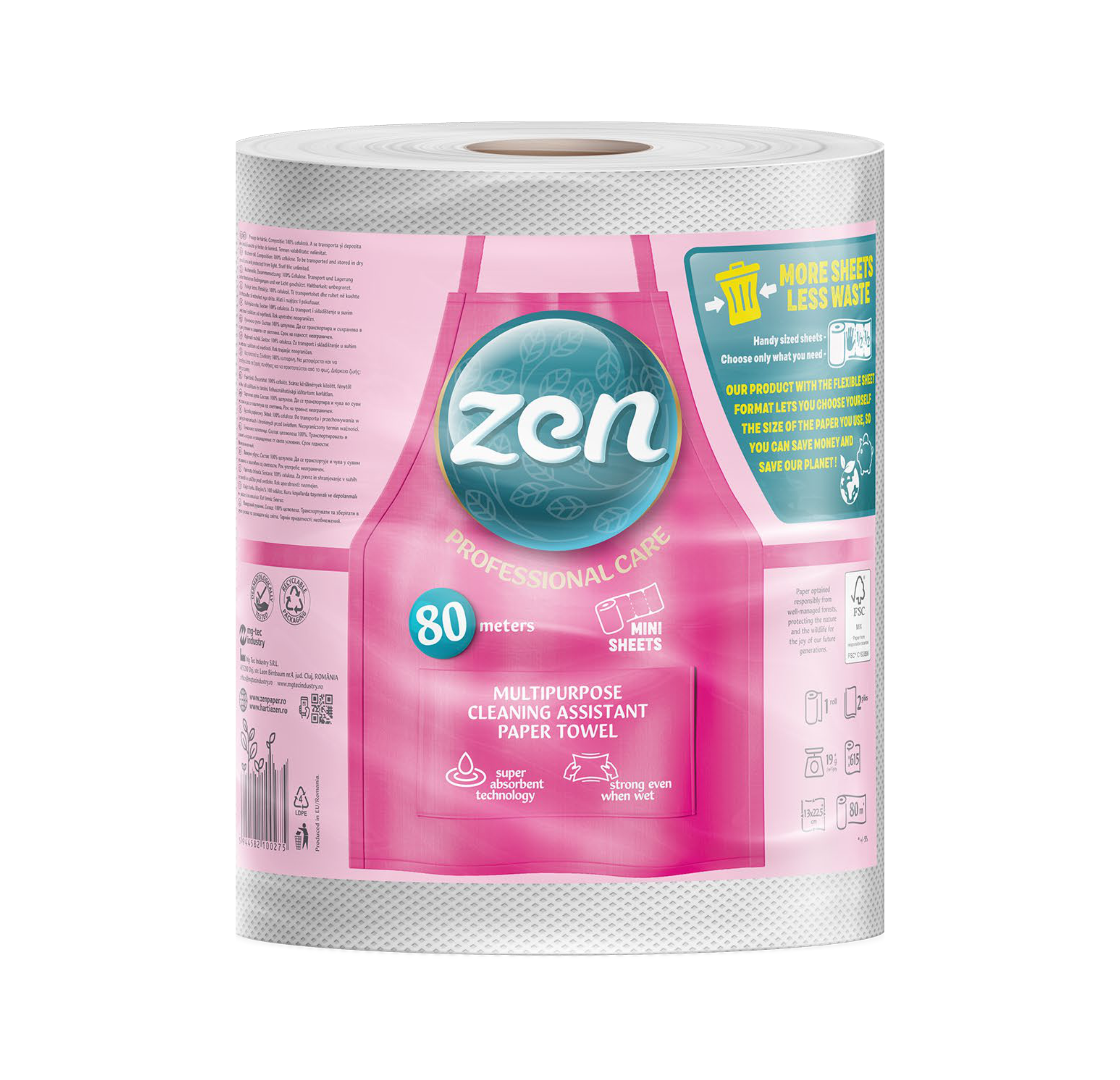 Prosop pentru bucătărie profesional Zen, 3 straturi, 615 foi, 80 m