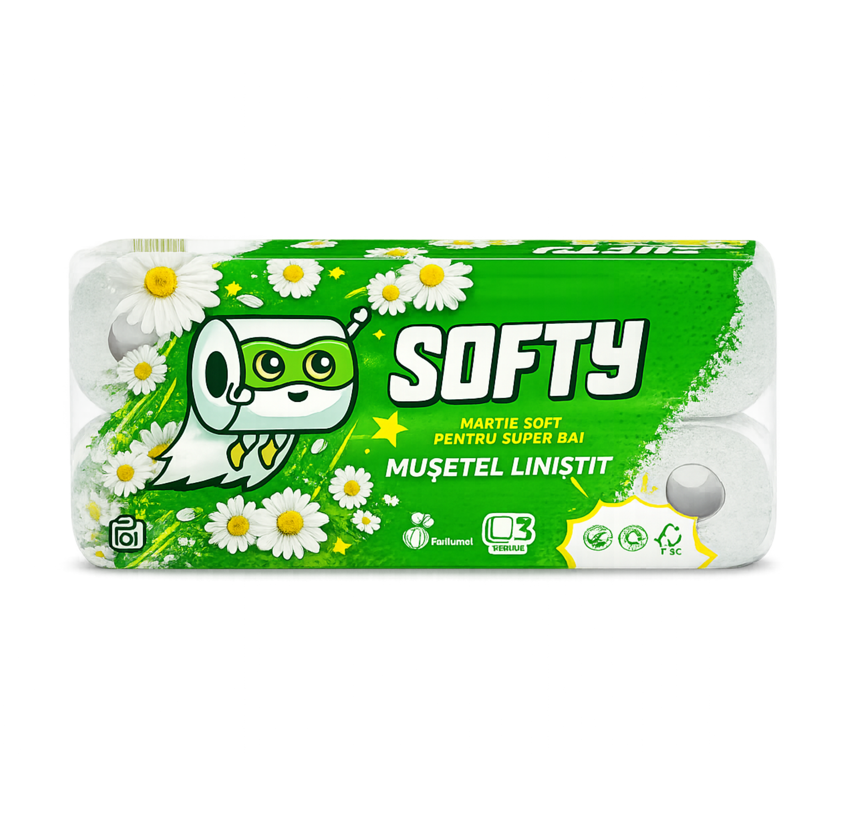 Hârtie igienică Mușețel SOFTY, 3 straturi, 10 role