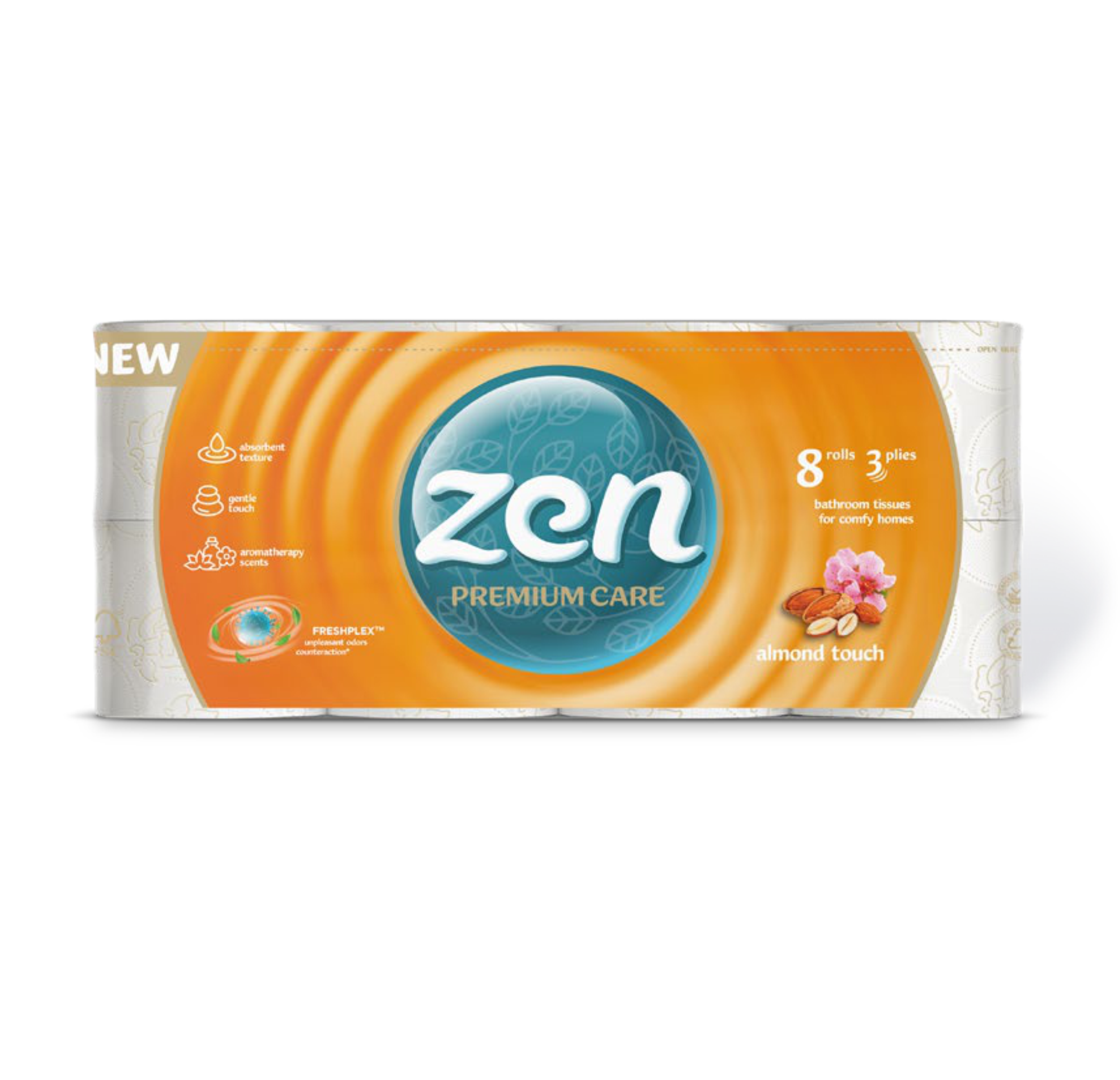 Hârtie igienică Premium Care Almond Touch Zen, 3 straturi, 8 role