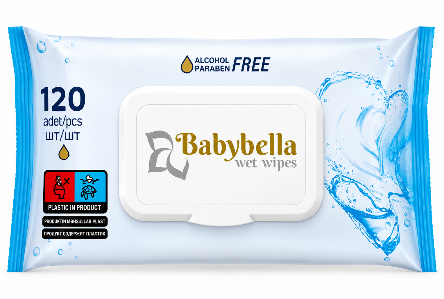 Servetele umede Babybella 120buc cu capac Ocean