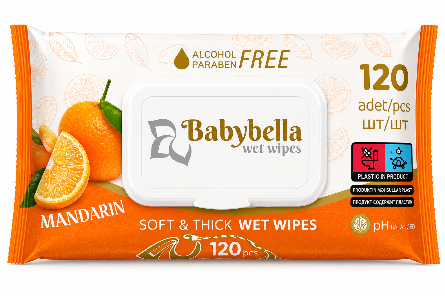 Servetele umede Babybella 120buc cu capac Bodrum Mandarin