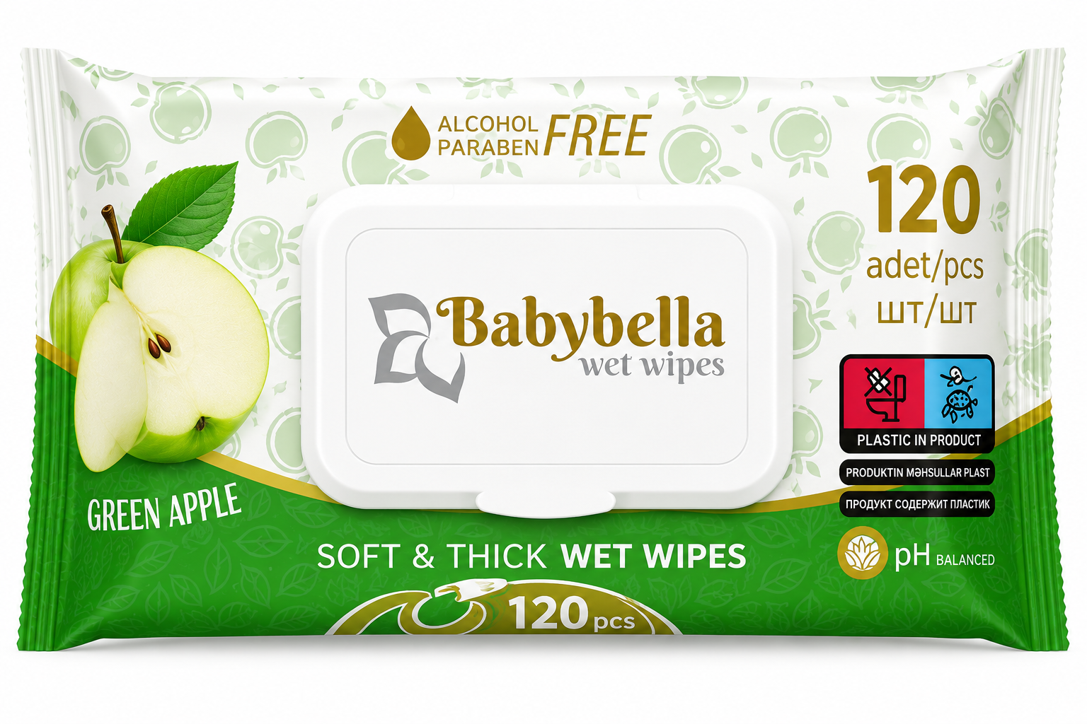 Servetele umede Babybella 120buc cu capac Apple